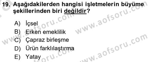 Genel İşletme Dersi 2021 - 2022 Yılı (Vize) Ara Sınav Soruları 19. Soru