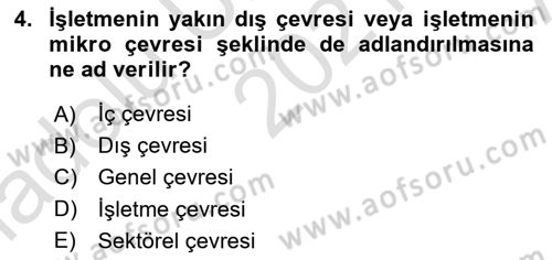 Genel İşletme Dersi 2021 - 2022 Yılı (Vize) Ara Sınav Soruları 4. Soru