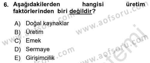 Genel İşletme Dersi 2021 - 2022 Yılı (Vize) Ara Sınav Soruları 6. Soru