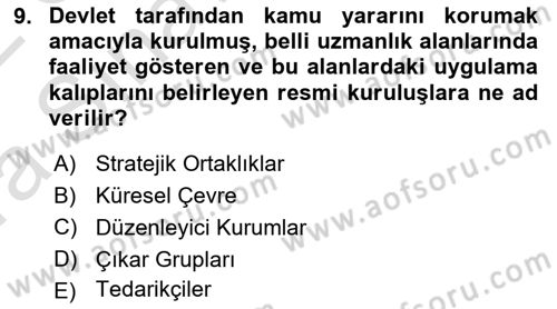 Genel İşletme Dersi Ara Sınavı Deneme Sınav Soruları 9. Soru