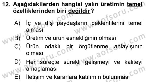 Genel İşletme Dersi 2021 - 2022 Yılı (Final) Dönem Sonu Sınav Soruları 12. Soru