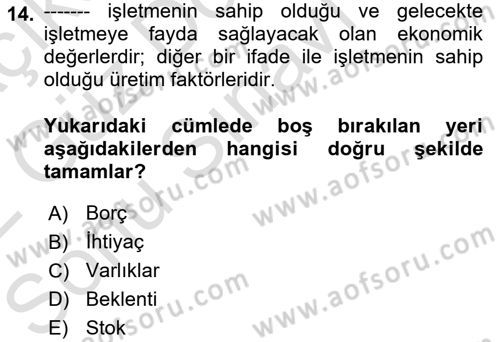 Genel İşletme Dersi 2021 - 2022 Yılı (Final) Dönem Sonu Sınav Soruları 14. Soru