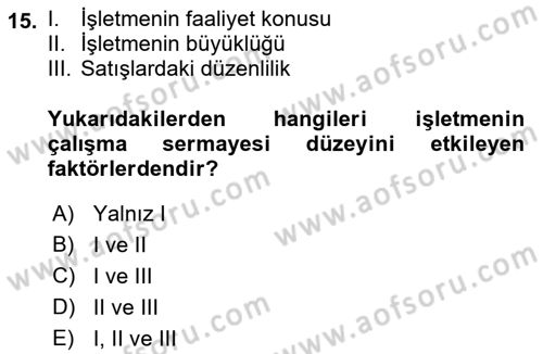 Genel İşletme Dersi 2021 - 2022 Yılı (Final) Dönem Sonu Sınav Soruları 15. Soru