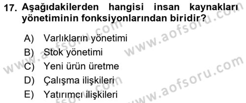 Genel İşletme Dersi 2021 - 2022 Yılı (Final) Dönem Sonu Sınav Soruları 17. Soru