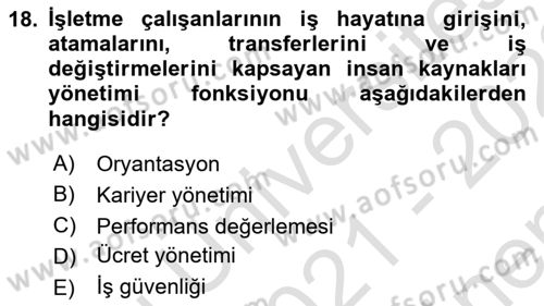 Genel İşletme Dersi 2021 - 2022 Yılı (Final) Dönem Sonu Sınav Soruları 18. Soru