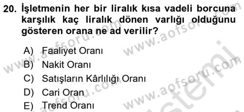 Genel İşletme Dersi 2021 - 2022 Yılı (Final) Dönem Sonu Sınav Soruları 20. Soru