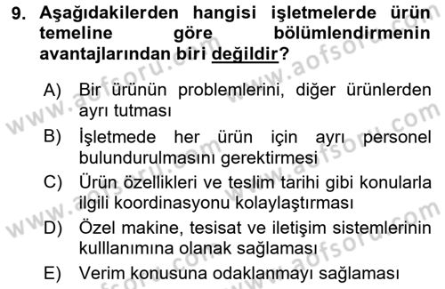 Genel İşletme Dersi 2021 - 2022 Yılı (Final) Dönem Sonu Sınav Soruları 9. Soru