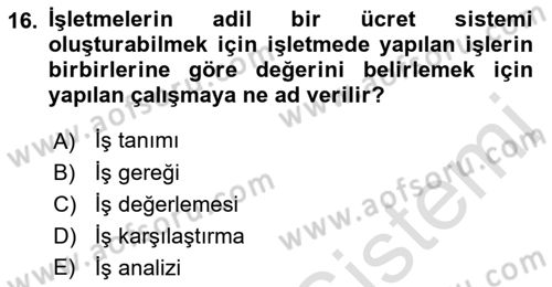 Genel İşletme Dersi 2021 - 2022 Yılı Yaz Okulu Sınav Soruları 16. Soru