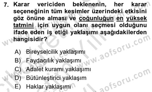 Genel İşletme Dersi 2021 - 2022 Yılı Yaz Okulu Sınav Soruları 7. Soru