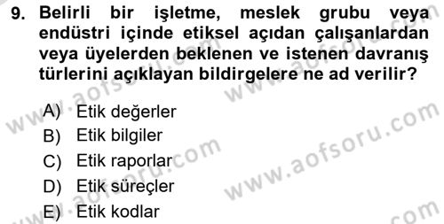 Genel İşletme Dersi 2021 - 2022 Yılı Yaz Okulu Sınavı 9. Soru