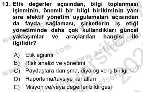 Genel İşletme Dersi Ara Sınavı Deneme Sınav Soruları 13. Soru