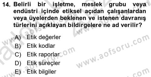 Genel İşletme Dersi 2022 - 2023 Yılı (Vize) Ara Sınavı 14. Soru