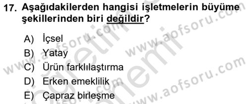 Genel İşletme Dersi Ara Sınavı Deneme Sınav Soruları 17. Soru