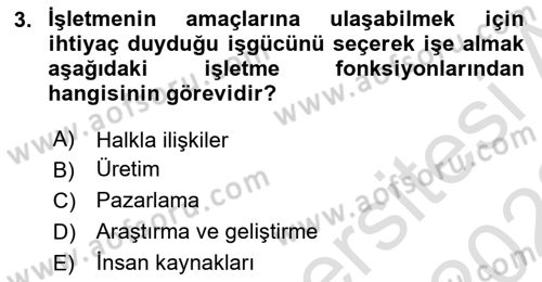 Genel İşletme Dersi Ara Sınavı Deneme Sınav Soruları 3. Soru