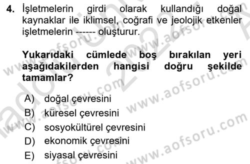Genel İşletme Dersi Ara Sınavı Deneme Sınav Soruları 4. Soru