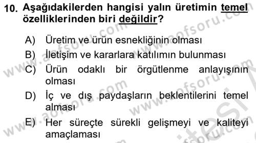 Genel İşletme Dersi 2022 - 2023 Yılı (Final) Dönem Sonu Sınav Soruları 10. Soru