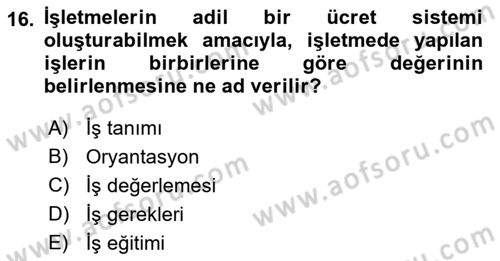 Genel İşletme Dersi 2022 - 2023 Yılı (Final) Dönem Sonu Sınav Soruları 16. Soru
