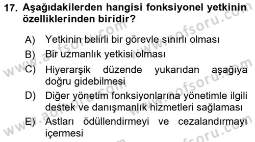 Genel İşletme Dersi 2022 - 2023 Yılı (Final) Dönem Sonu Sınav Soruları 17. Soru