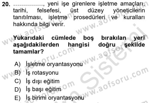 Genel İşletme Dersi 2022 - 2023 Yılı (Final) Dönem Sonu Sınav Soruları 20. Soru