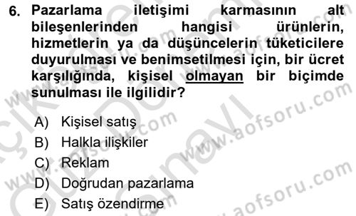Genel İşletme Dersi 2022 - 2023 Yılı (Final) Dönem Sonu Sınav Soruları 6. Soru