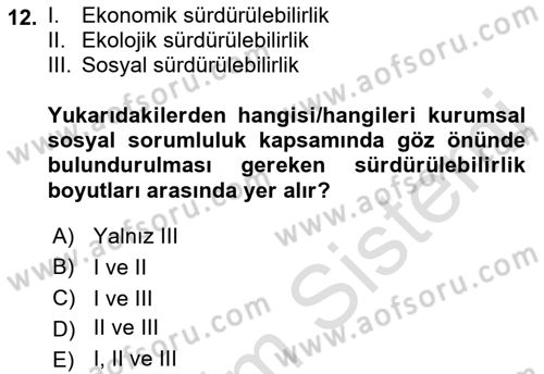 Genel İşletme Dersi 2023 - 2024 Yılı (Vize) Ara Sınav Soruları 12. Soru