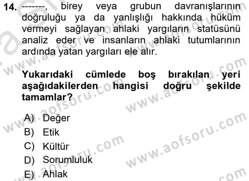 Genel İşletme Dersi 2023 - 2024 Yılı (Vize) Ara Sınav Soruları 14. Soru