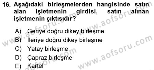 Genel İşletme Dersi Ara Sınavı Deneme Sınav Soruları 16. Soru