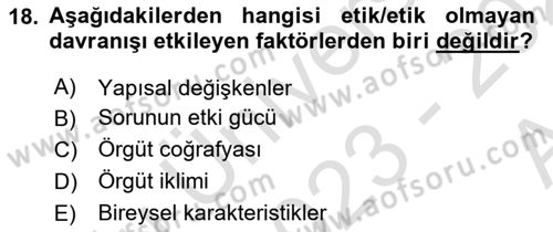 Genel İşletme Dersi Ara Sınavı Deneme Sınav Soruları 18. Soru