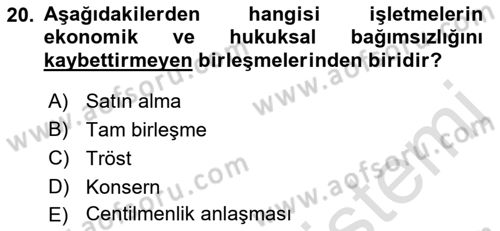 Genel İşletme Dersi Ara Sınavı Deneme Sınav Soruları 20. Soru