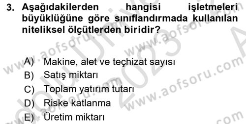 Genel İşletme Dersi 2023 - 2024 Yılı (Vize) Ara Sınav Soruları 3. Soru