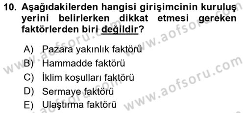 Genel İşletme Dersi 2023 - 2024 Yılı Yaz Okulu Sınav Soruları 10. Soru