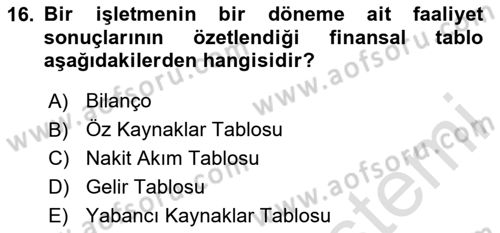 Genel İşletme Dersi 2023 - 2024 Yılı Yaz Okulu Sınav Soruları 16. Soru