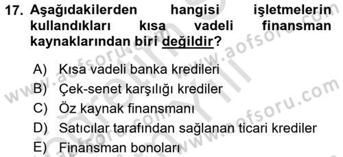 Genel İşletme Dersi 2023 - 2024 Yılı Yaz Okulu Sınav Soruları 17. Soru