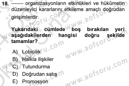 Genel İşletme Dersi 2023 - 2024 Yılı Yaz Okulu Sınav Soruları 18. Soru