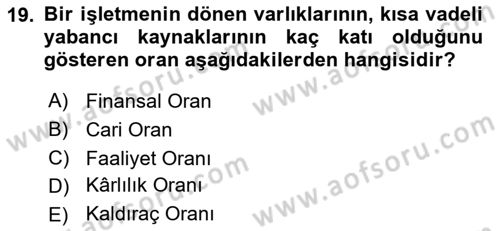 Genel İşletme Dersi 2023 - 2024 Yılı Yaz Okulu Sınav Soruları 19. Soru