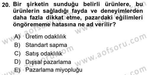 Genel İşletme Dersi 2023 - 2024 Yılı Yaz Okulu Sınav Soruları 20. Soru