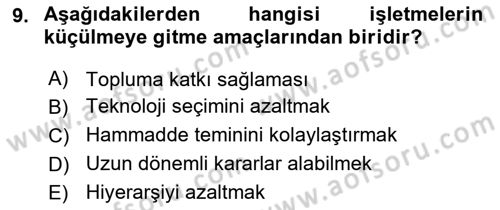 Genel İşletme Dersi 2023 - 2024 Yılı Yaz Okulu Sınav Soruları 9. Soru