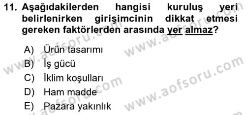 Genel İşletme Dersi Ara Sınavı Deneme Sınav Soruları 11. Soru