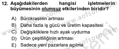 Genel İşletme Dersi Ara Sınavı Deneme Sınav Soruları 12. Soru