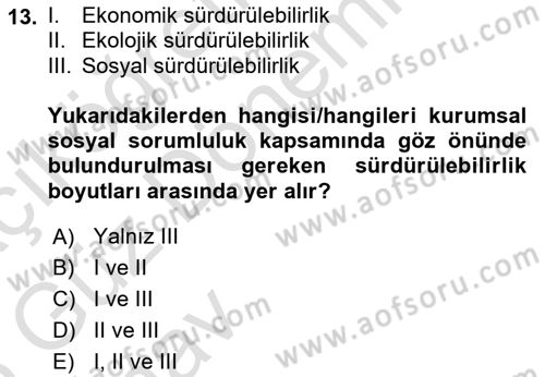 Genel İşletme Dersi Ara Sınavı Deneme Sınav Soruları 13. Soru