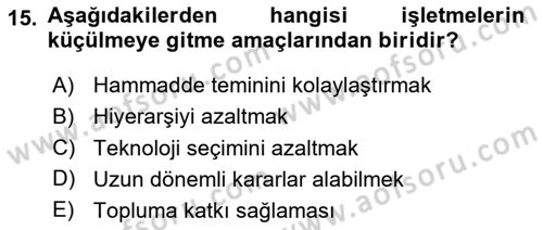 Genel İşletme Dersi 2024 - 2025 Yılı (Vize) Ara Sınav Soruları 15. Soru