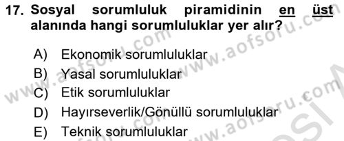 Genel İşletme Dersi Ara Sınavı Deneme Sınav Soruları 17. Soru