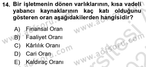 Genel İşletme Dersi 2024 - 2025 Yılı (Final) Dönem Sonu Sınav Soruları 14. Soru