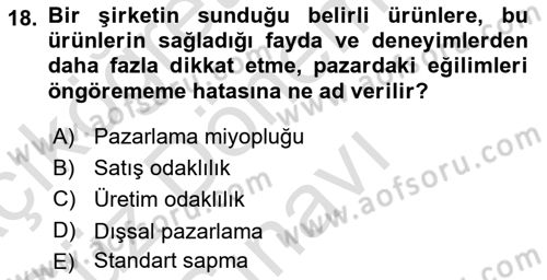 Genel İşletme Dersi 2024 - 2025 Yılı (Final) Dönem Sonu Sınav Soruları 18. Soru