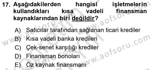 Genel İşletme Dersi 2024 - 2025 Yılı Yaz Okulu Sınav Soruları 17. Soru
