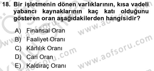 Genel İşletme Dersi 2024 - 2025 Yılı Yaz Okulu Sınav Soruları 18. Soru