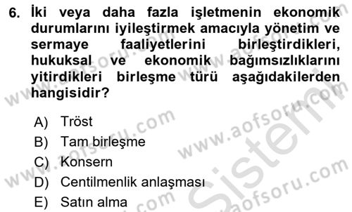 Genel İşletme Dersi 2024 - 2025 Yılı Yaz Okulu Sınav Soruları 6. Soru
