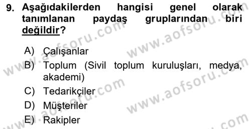 Genel İşletme Dersi 2024 - 2025 Yılı Yaz Okulu Sınav Soruları 9. Soru