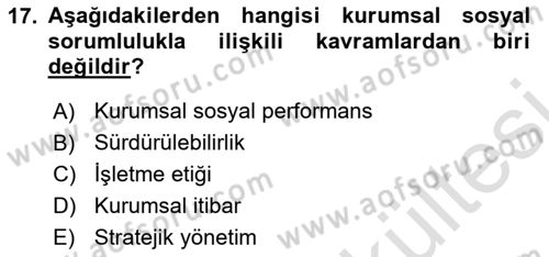 Genel İşletme Dersi 2025 - 2026 Yılı (Vize) Ara Sınav Soruları 17. Soru