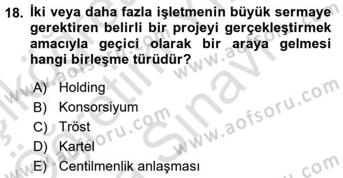 Genel İşletme Dersi 2025 - 2026 Yılı (Vize) Ara Sınav Soruları 18. Soru